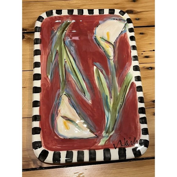 Two White Tulips SIGNED Victoria Heisler Flower Tray. Hand-painted Platter Dish. - Picture 2 of 10